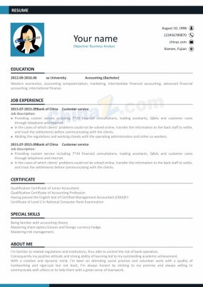 客服服务专员英文简历模板